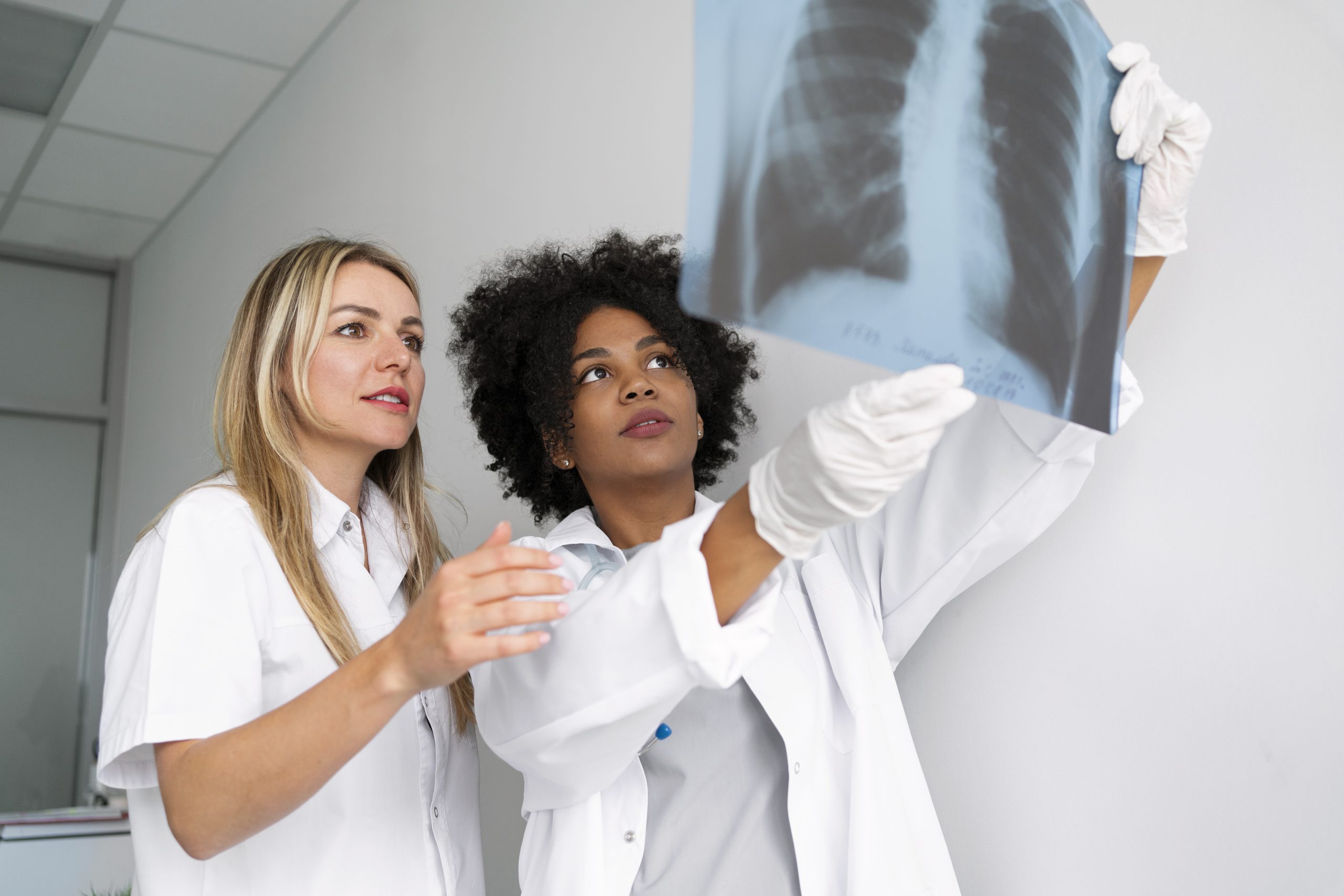 two doctors viewing a chest xray
