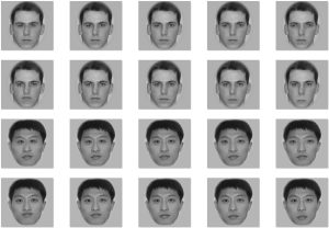 Grid of 20 grayscale headshots of two different men with neutral expressions, repeated in rows. Image Description linked.