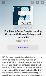 KQED Forum episode on a podcast app