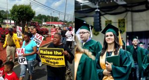 This photograph shows people protesting in response to Wisconsin governor Scott Walker’s collective bargaining laws.