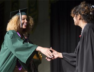 This is a photograph of students at their high school graduation ceremony