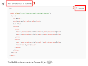 AI translated formula in MathML and copy code