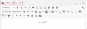 Pressbooks editor with pasted MathML formula