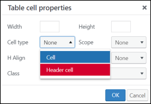 Setting table cell headers in Pressbooks