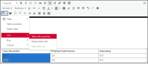 Table cell properties in Pressbooks