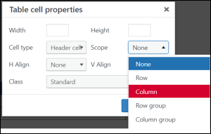 Setting table cell scope in Pressbooks